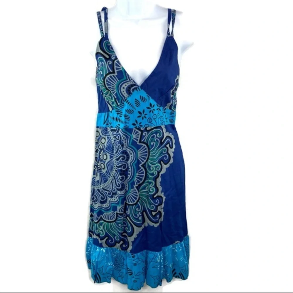 Shades of Blue Summer Tropical Spaghetti dress S/M - Picture 4 of 10